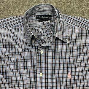Ralph Lauren Shirt Mens Large Blue Plaid Short Sleeve Classic Fit Pony Logo